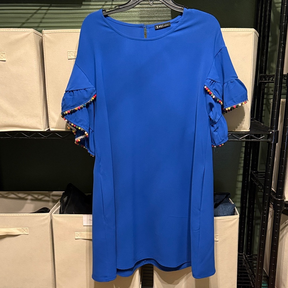 Very J Blue Pom Pom Dress
